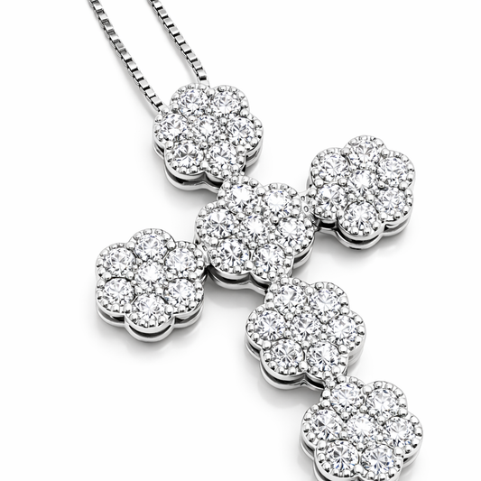 Collana con pendente croce modello magic tondo con diamanti ct 0,63 in oro bianco 18kt (750)