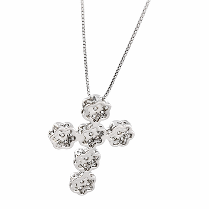 Collana con pendente croce modello magic tondo con diamanti ct 0,63 in oro bianco 18kt (750)