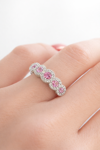 Anello con zaffiro rosa ct 0,69 e diamanti 0,40 ct in oro bianco 18 kt (750)