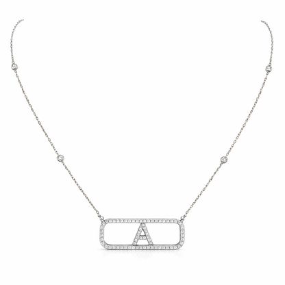 Collana con pave' di Diamante ct 0,50 con iniziale in Oro Bianco 18kt (750)