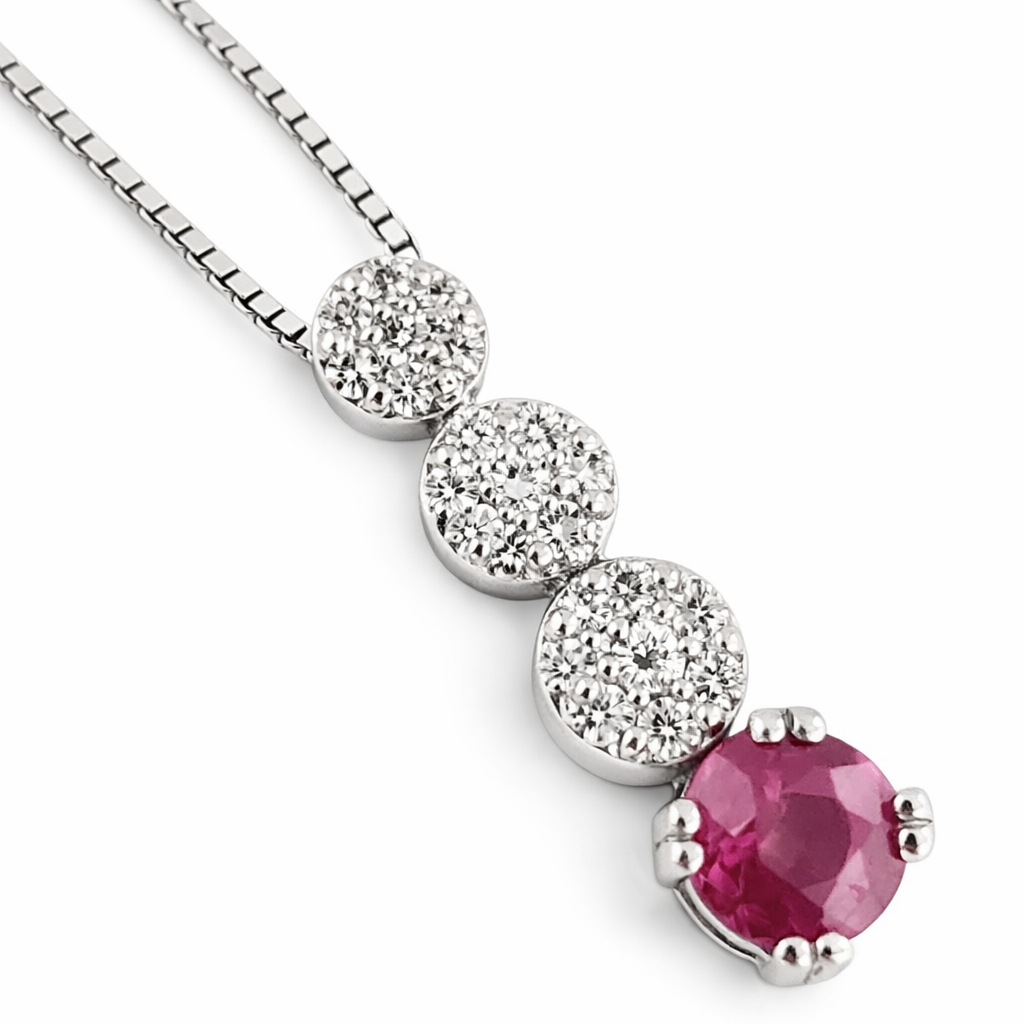 Collana con pendente magic con diamanti e rubino in oro bianco 18kt (750)