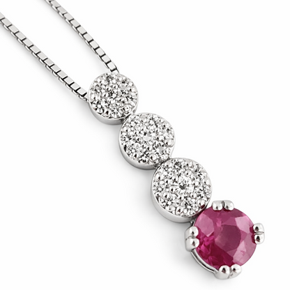 Collana con pendente magic con diamanti e rubino in oro bianco 18kt (750)