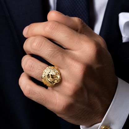 Anello testa di leone oro giallo 18kt (750) - 4.75gr - Oreficeria