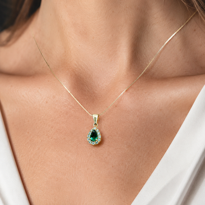 Collana a goccia con smeraldo ct 0,40 e diamanti ct 0,24 in oro giallo 18kt (750)