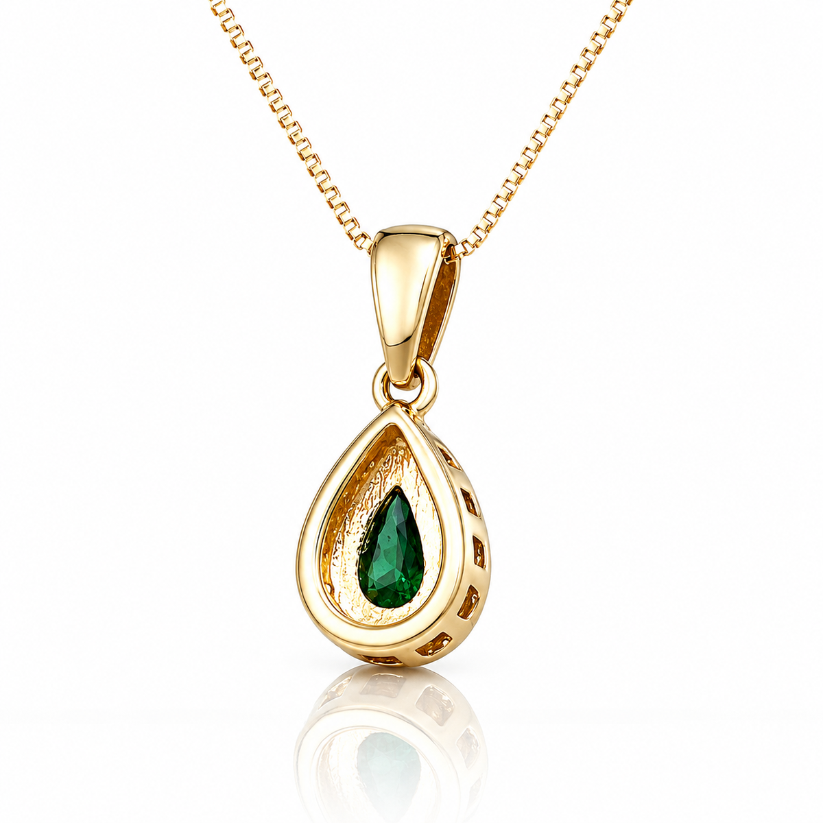 Collana a goccia con smeraldo ct 0,40 e diamanti ct 0,24 in oro giallo 18kt (750)