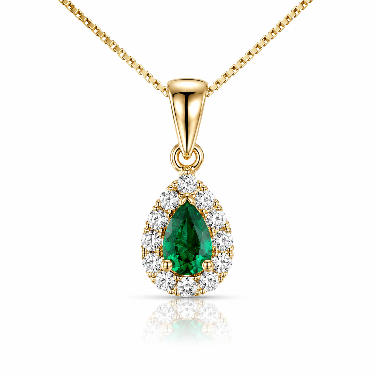 Collana a goccia con smeraldo ct 0,40 e diamanti ct 0,24 in oro giallo 18kt (750)