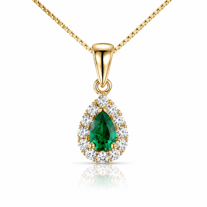 Collana a goccia con smeraldo ct 0,40 e diamanti ct 0,24 in oro giallo 18kt (750)