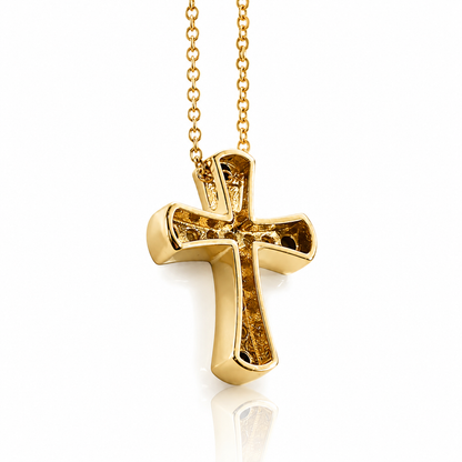 Collana Croce con diamanti bianchi ct 0,30 e diamanti neri ct 0,16 in oro giallo 18kt (750)