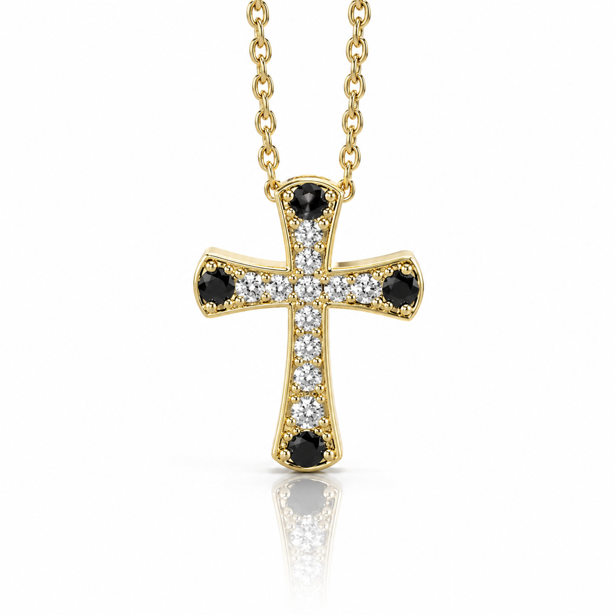 Collana Croce con diamanti bianchi ct 0,30 e diamanti neri ct 0,16 in oro giallo 18kt (750)