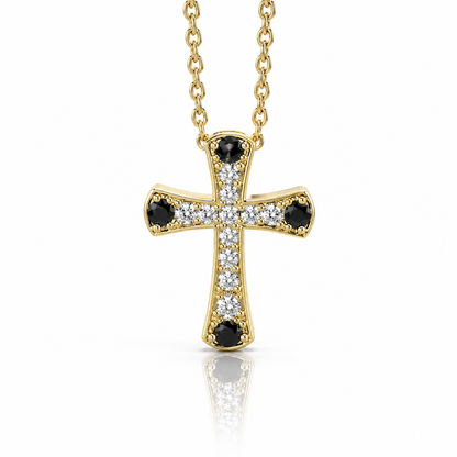 Collana Croce con diamanti bianchi ct 0,30 e diamanti neri ct 0,16 in oro giallo 18kt (750)