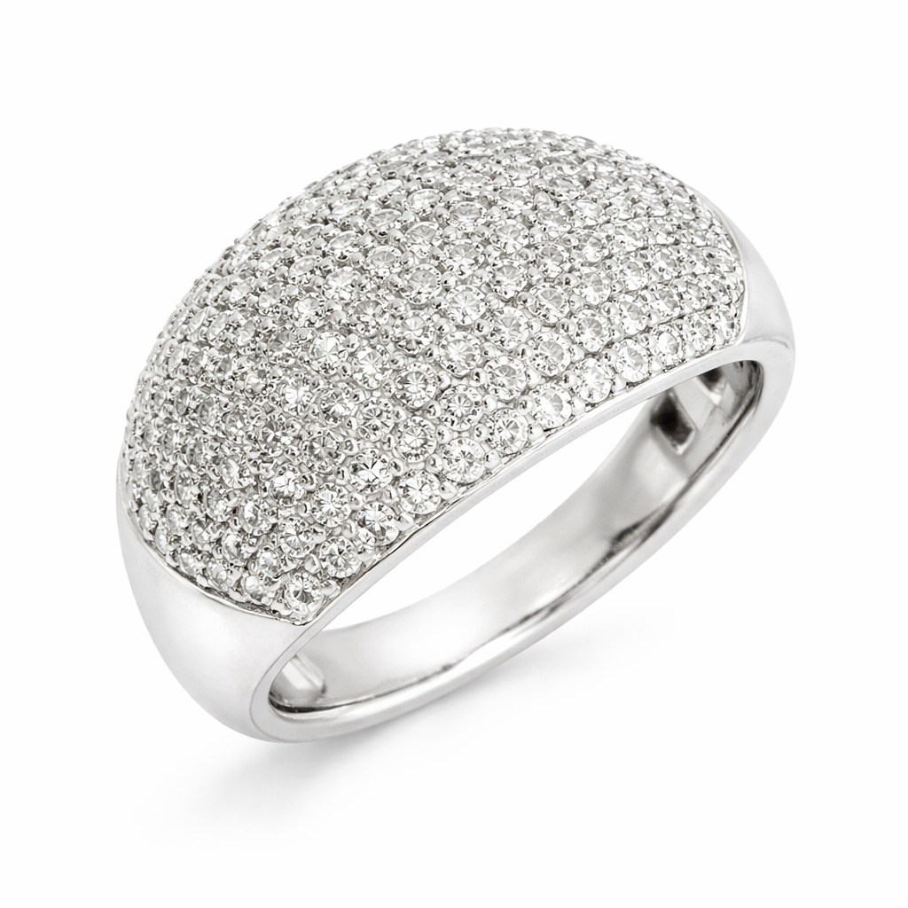 Anello bombato con pavè di diamanti ct 2.10 in oro bianco 18kt (750)