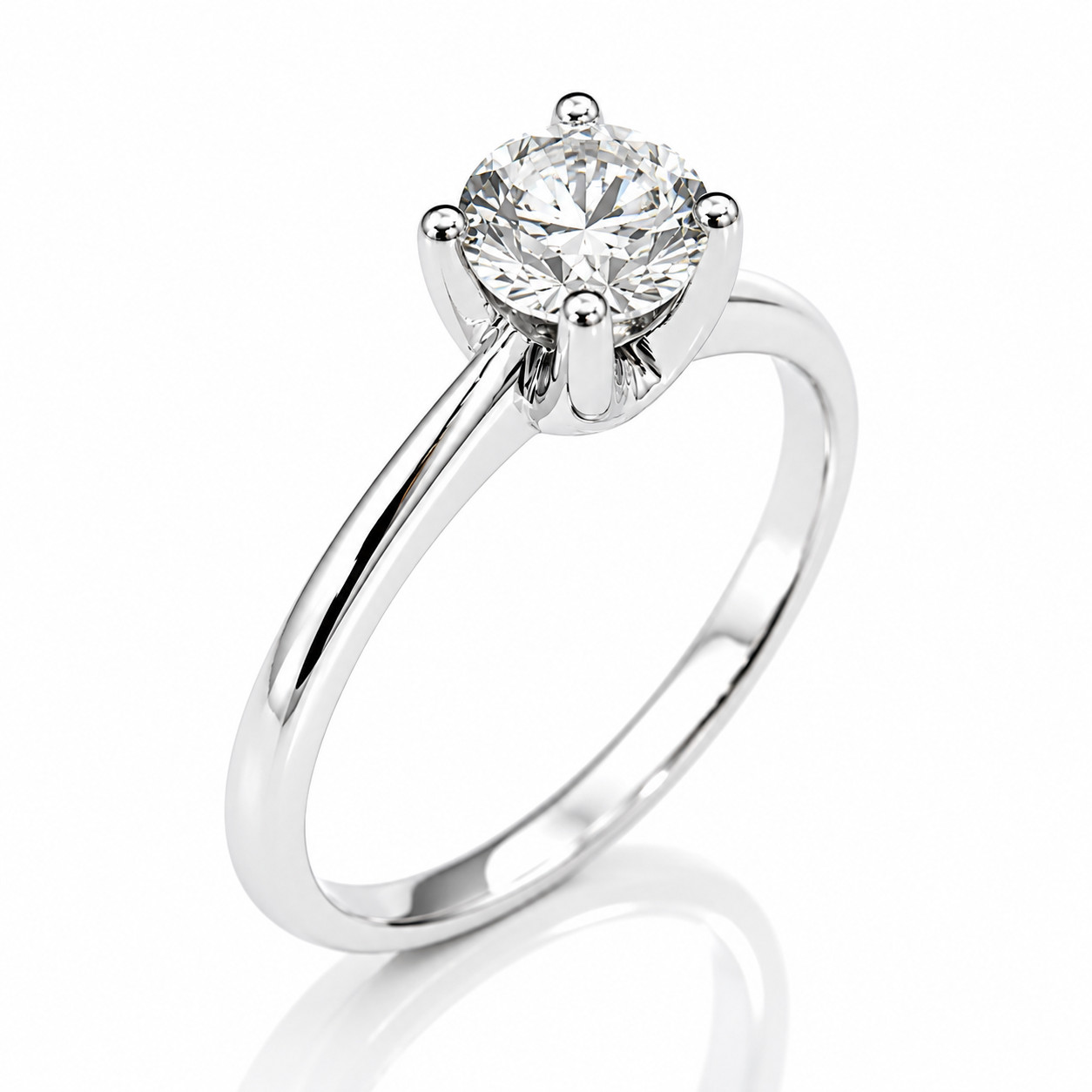 Anello solitario tiffany diamante ct 0,45 in oro bianco 18kt (750) con certificato GEM TECH