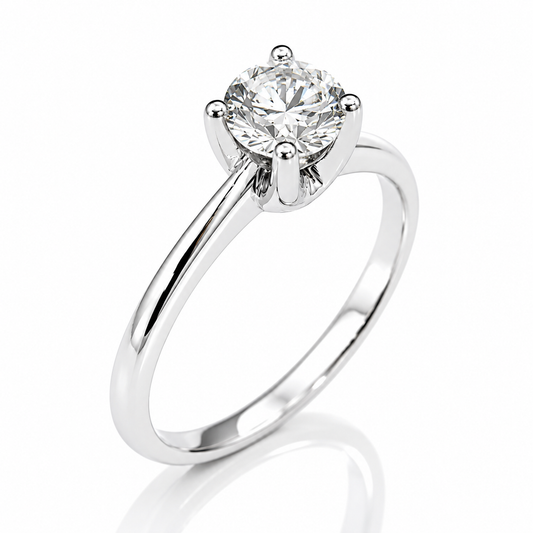 Anello solitario tiffany diamante ct 0,45 in oro bianco 18kt (750) con certificato GEM TECH