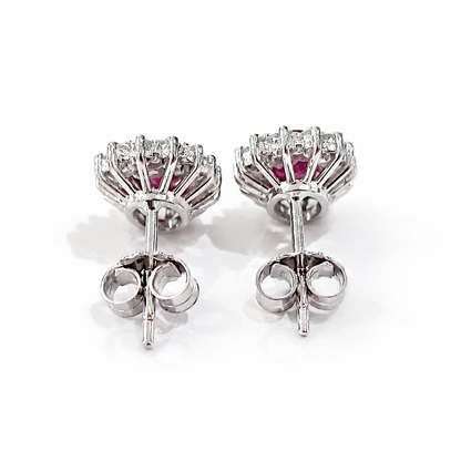 Orecchini con rubini ct 1,23 e diamanti ct 0,28 in oro bianco 18kt (750)