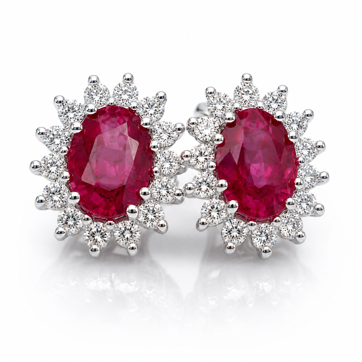 Orecchini con rubini ct 1,23 e diamanti ct 0,28 in oro bianco 18kt (750)