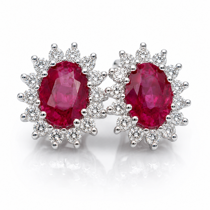 Orecchini con rubini ct 1,23 e diamanti ct 0,28 in oro bianco 18kt (750)