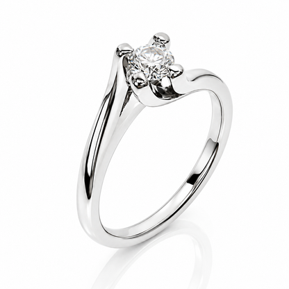 Anello solitario Valentino 4 griffe con diamante ct 0,30 in oro bianco 18kt (750) e certificato gemmologico