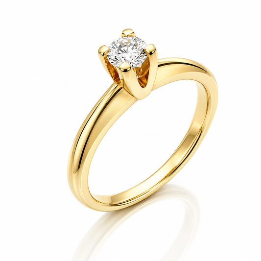 Anello Solitario 4 griffe con diamante ct 0,30 in oro giallo 18kt (750)