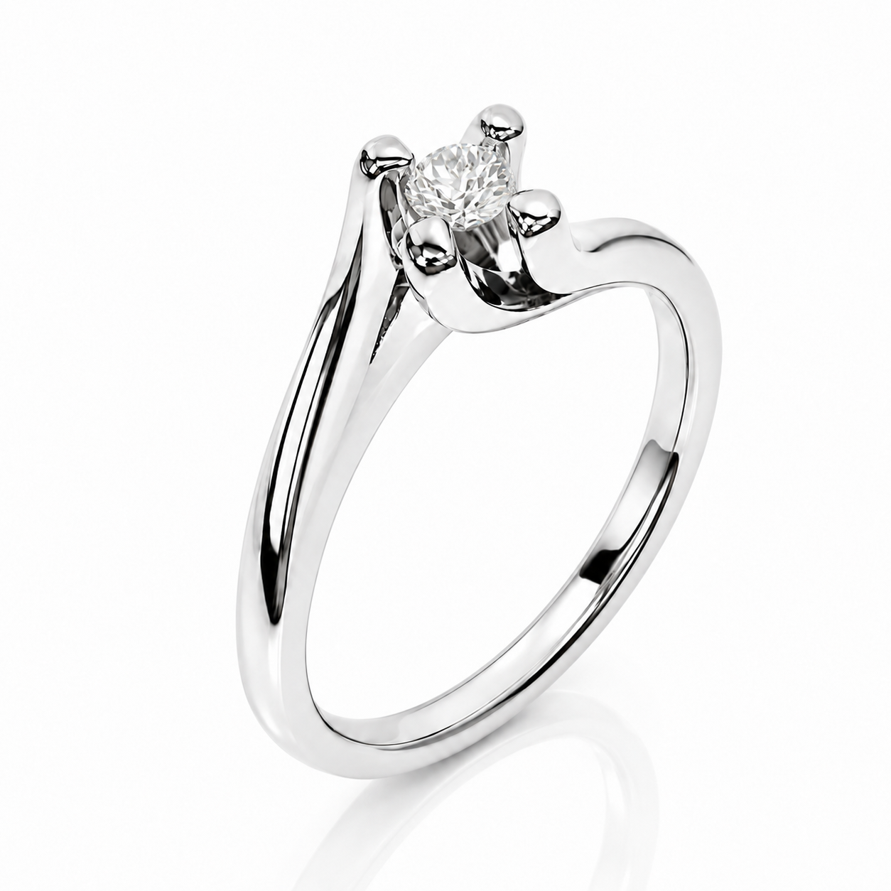 Anello solitario Valentino con diamante ct 0,20 in oro bianco 18kt (750) e certificato gemmologico