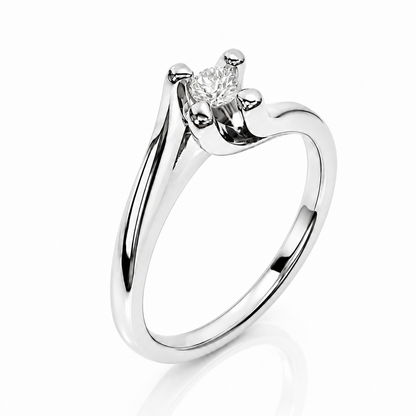 Anello solitario Valentino con diamante ct 0,20 in oro bianco 18kt (750) e certificato gemmologico