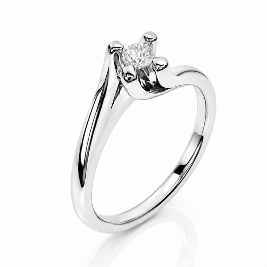 Anello solitario Valentino con diamante ct 0,20 in oro bianco 18kt (750) e certificato gemmologico