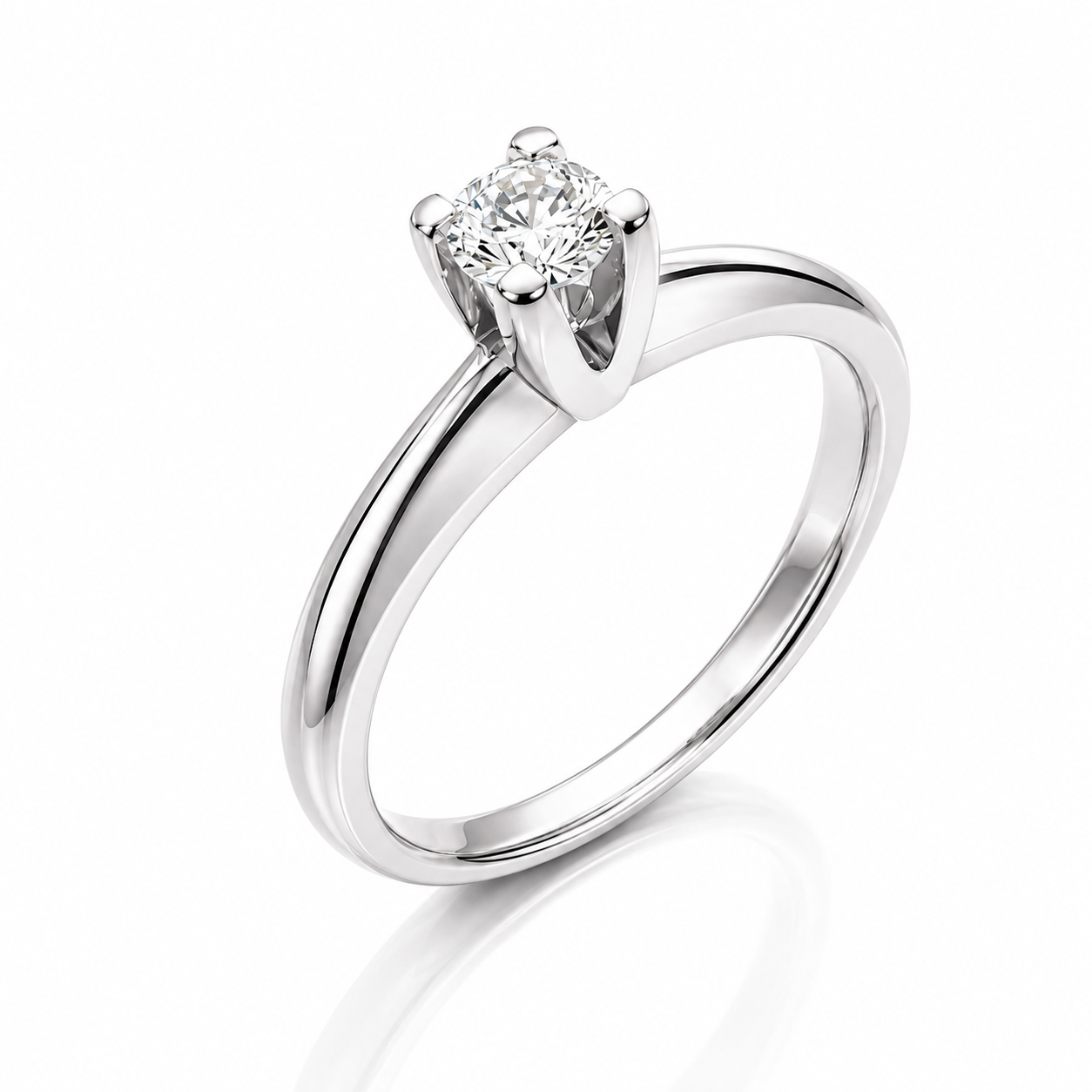 Anello solitario 4 griffe con diamante ct 0,20 in oro bianco 18kt (750)