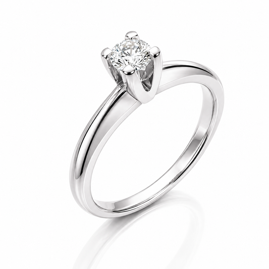 Anello solitario 4 griffe con diamante ct 0,20 in oro bianco 18kt (750)