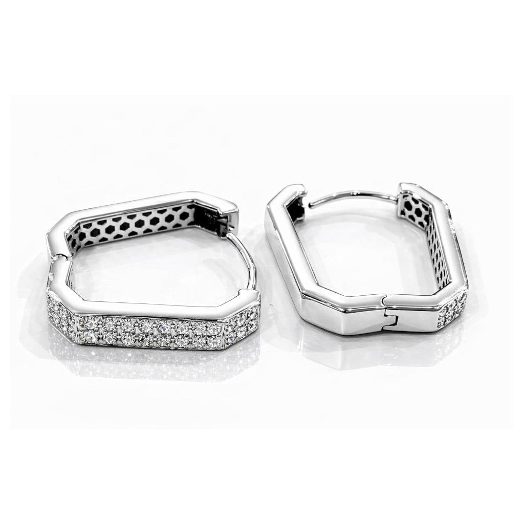 Orecchini a cerchio ottagonali con diamanti ct 0,45 in pavé in oro bianco 18kt (750)