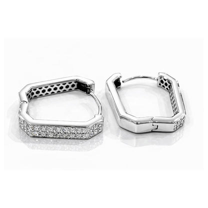 Orecchini a cerchio ottagonali con diamanti ct 0,45 in pavé in oro bianco 18kt (750)
