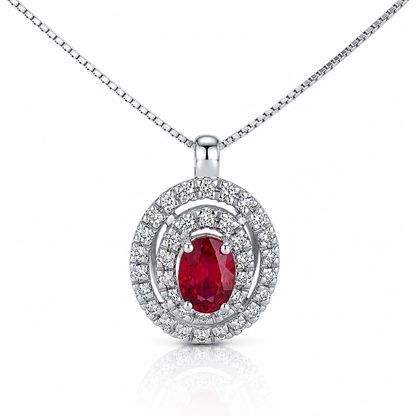 Collana con doppio giro di diamanti ct 0,40 e rubino ct 0,63 in oro bianco 18kt (750)