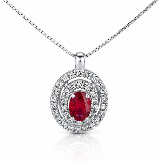 Collana con doppio giro di diamanti ct 0,40 e rubino ct 0,63 in oro bianco 18kt (750)