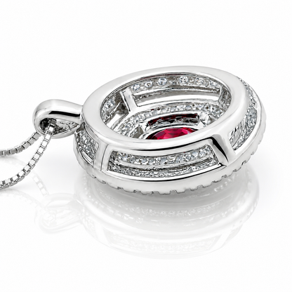 Collana con doppio giro di diamanti ct 0,40 e rubino ct 0,63 in oro bianco 18kt (750)