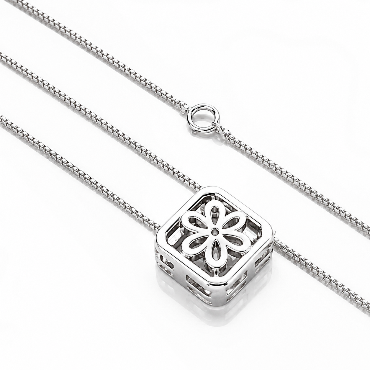 Collana con pendente quadrato pavé di diamanti ct 0,33 in oro bianco e oro rosa 18kt (750)