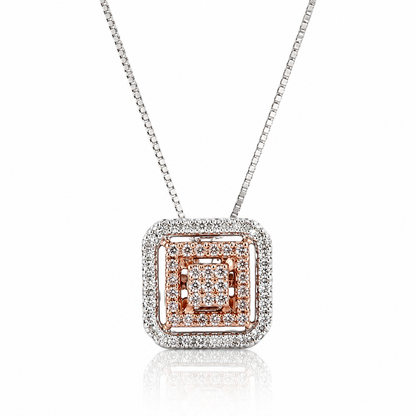 Collana con pendente quadrato pavé di diamanti ct 0,33 in oro bianco e oro rosa 18kt (750)