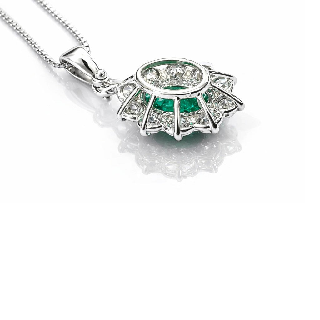 Collana con pendente diamanti 0,30 ct smeraldo 0,42 ct in oro bianco 18kt (750)