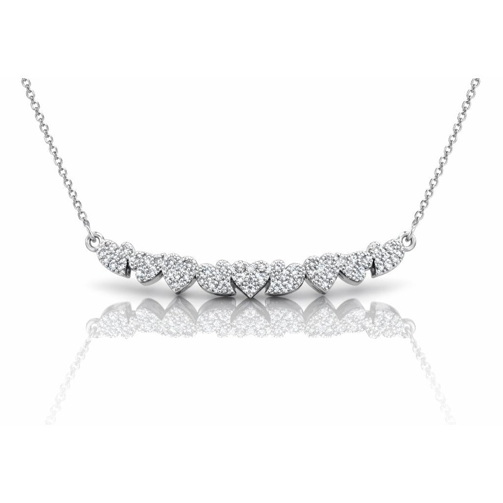 Collana “sorriso” multicuori scomposti in pavé di diamanti ct 0,23 in oro bianco 18 kt (750)