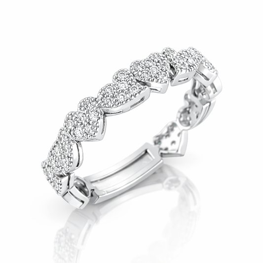 Anello multicuori scomposti in pavé con diamanti da 0,25 ct in oro bianco 18 kt (750)