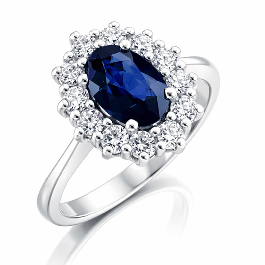 Anello con diamanti da ct 0,35 e zaffiro blu da ct 0,79 in oro Bianco 18kt (750) certificato HRD Antwerp