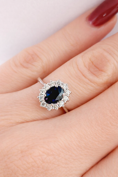 Anello con diamanti da ct 0,35 e zaffiro blu da ct 0,79 in oro Bianco 18kt (750) certificato HRD Antwerp