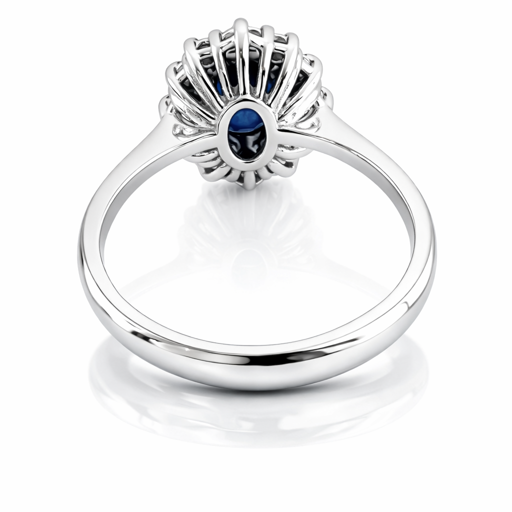 Anello con diamanti da ct 0,35 e zaffiro blu da ct 0,79 in oro Bianco 18kt (750) certificato HRD Antwerp