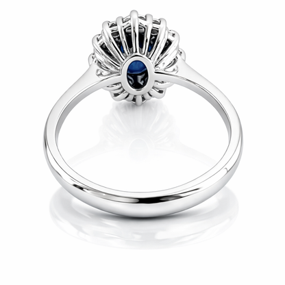Anello con diamanti da ct 0,35 e zaffiro blu da ct 0,79 in oro Bianco 18kt (750) certificato HRD Antwerp