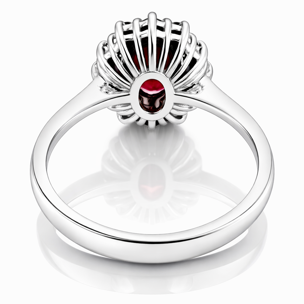 Anello con rubino ct 1,08 e diamanti ct 0,39 in oro bianco 18kt (750) certificato HRD Antwerp