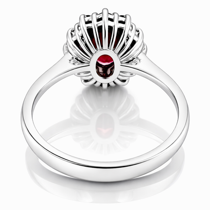 Anello con rubino ct 1,08 e diamanti ct 0,39 in oro bianco 18kt (750) certificato HRD Antwerp