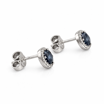 Orecchini con Zaffiri ovali 1.05 ct e Diamanti 0,28ct in Oro Bianco 18 kt (750)