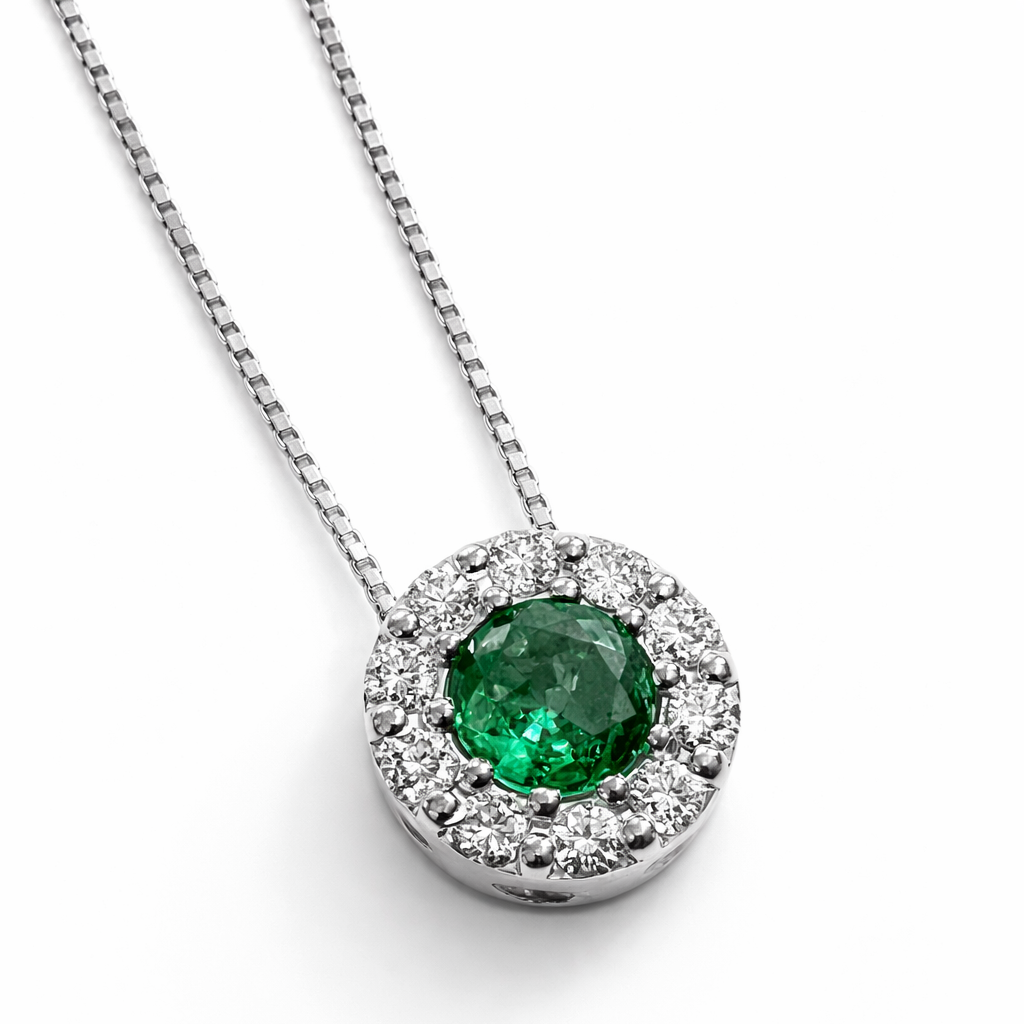 Collana e pendente magic con diamanti 0,15 ct e smeraldo 0,35 ct in Oro Bianco 18kt (750)