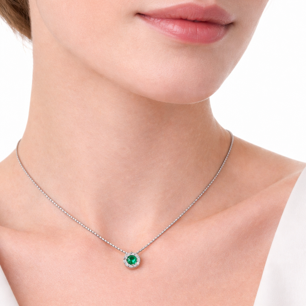 Collana e pendente magic con diamanti 0,15 ct e smeraldo 0,35 ct in Oro Bianco 18kt (750)
