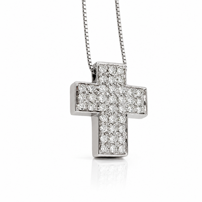 Collana Croce in pavé di diamanti ct 0,25 in oro bianco 18kt (750)