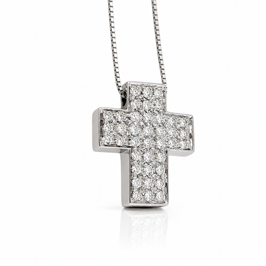 Collana Croce in pavé di diamanti ct 0,25 in oro bianco 18kt (750)