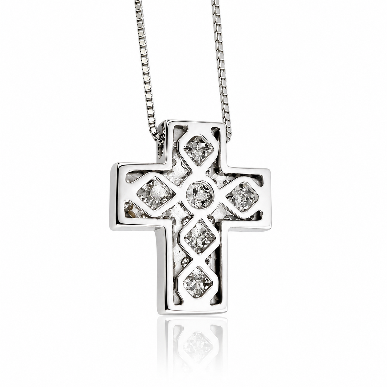 Collana Croce in pavé di diamanti ct 0,25 in oro bianco 18kt (750)