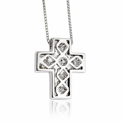 Collana Croce in pavé di diamanti ct 0,25 in oro bianco 18kt (750)